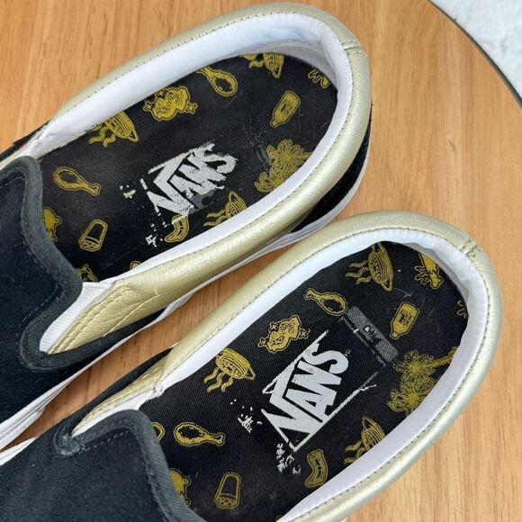 Vans x Shake Junt Slip On Pro Suede and Leather Slip On Sneakers Black Gold 8.5 - Picture 9 of 10